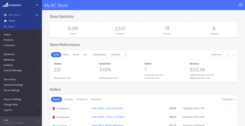 BigCommerce dashboard